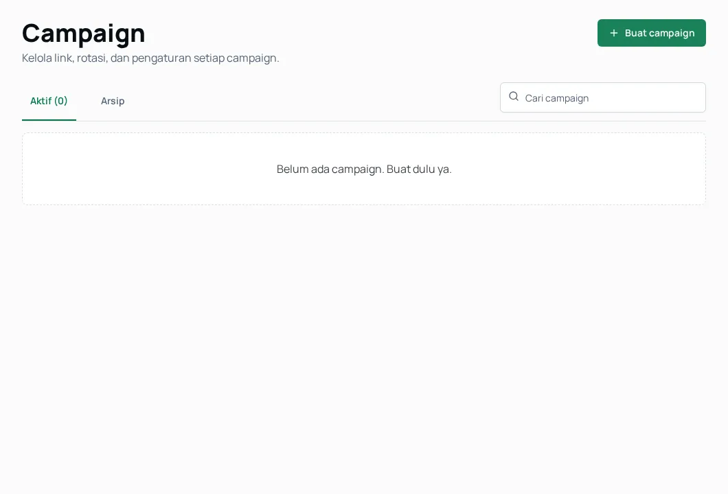 Tampilan daftar link campaign di aplikasi WA link generator Rotator WA